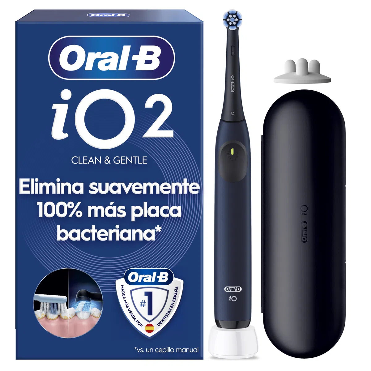 Oral-B iO 2 Cepillo de Dientes Eléctrico Azul Mar, 1 Cabezal, 1 Estuche De Viaje, 3 Modos De Cepillado, Sensor De Presión y Temporizador, Diseñado por Braun, Edición Limitada